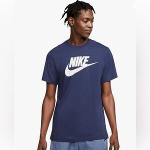 Nike Navy Blue Icon Futura Graphic Logo Athletic Tee Size L